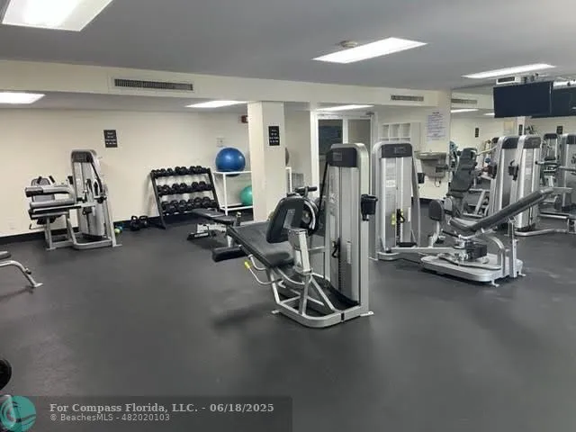 a view of a room with gym equipment