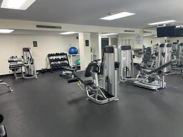 a view of a room with gym equipment