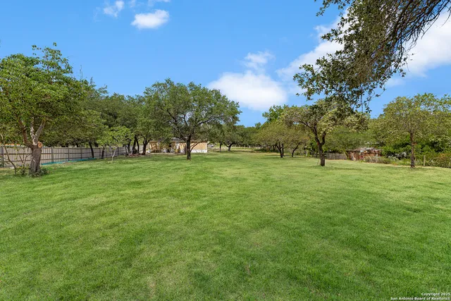 a grassy field with trees in the background