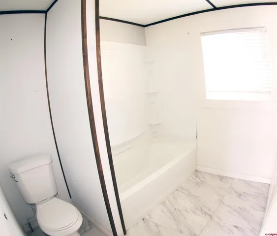 a bathroom with a shower and a toilet