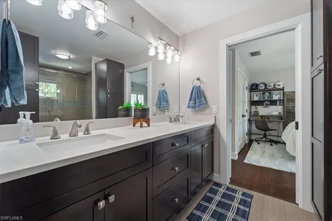 a bathroom with a sink double vanity