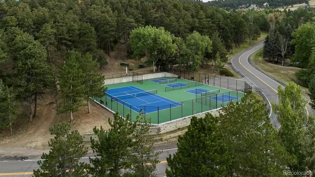 a view of a backyard with swimming pool