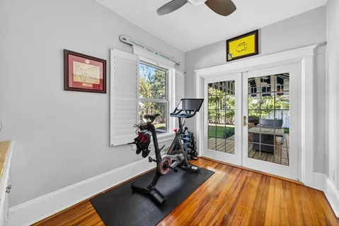 a view of a room with gym equipment