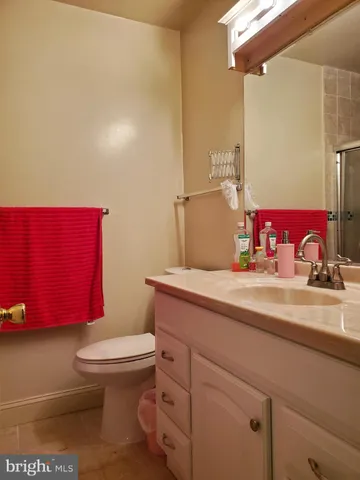a bathroom with a sink a toilet and mirror