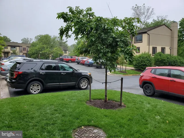 a view of a car in front of a house with a garden