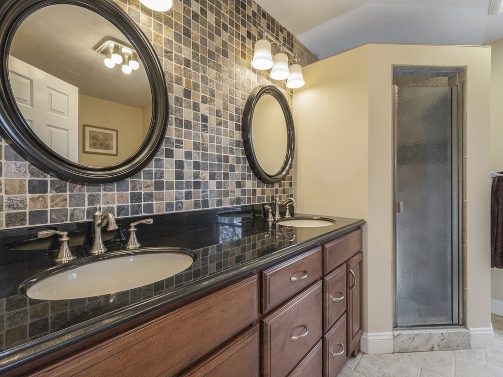 2 Deer Run Road Easton, MA 02356 - Photo 30 of 42 a bathroom with a granite countertop double vanity sink and a mirror
