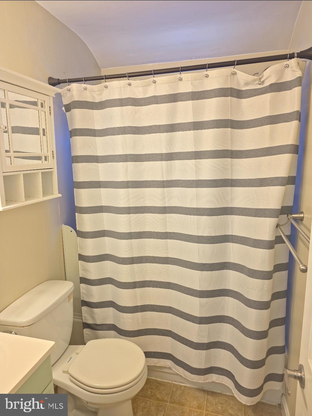 253 Southeastern Court Baltimore, MD 21221 - Photo 6 of 9 a bathroom with a toilet and a shower curtain