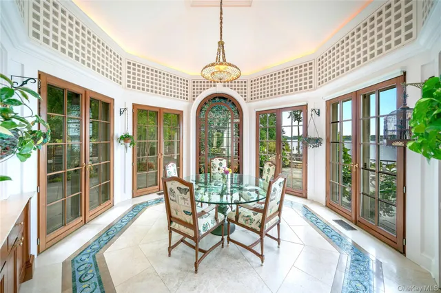 a living room with furniture and a table