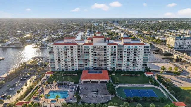 a city view with tall buildings
