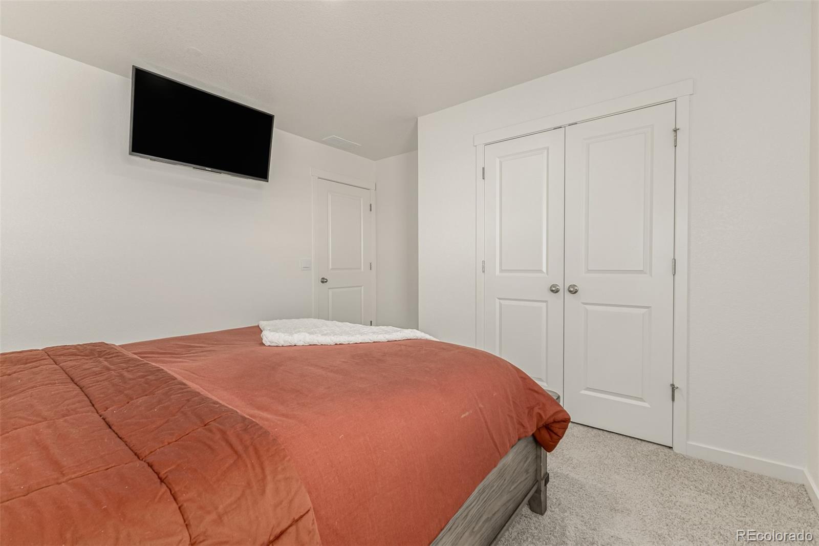773 Allium Street Watkins, CO 80137 - Photo 25 of 46 a bedroom with a bed and a flat screen tv