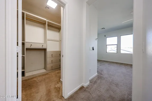 a view of walk in closet with empty racks