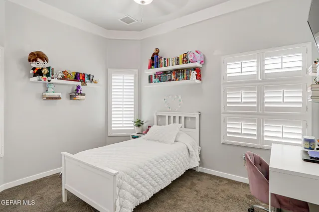 a bedroom with a bed and closet
