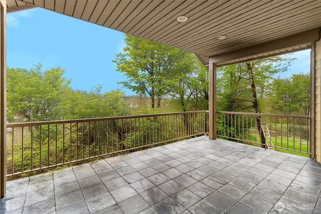 a view of a balcony with lake view