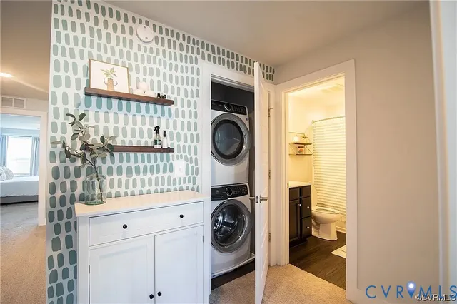 a utility room with dryer and washer