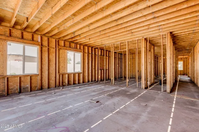 a view of a room with windows