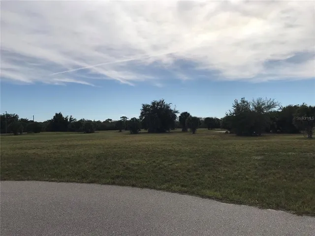 a view of a field with an ocean view