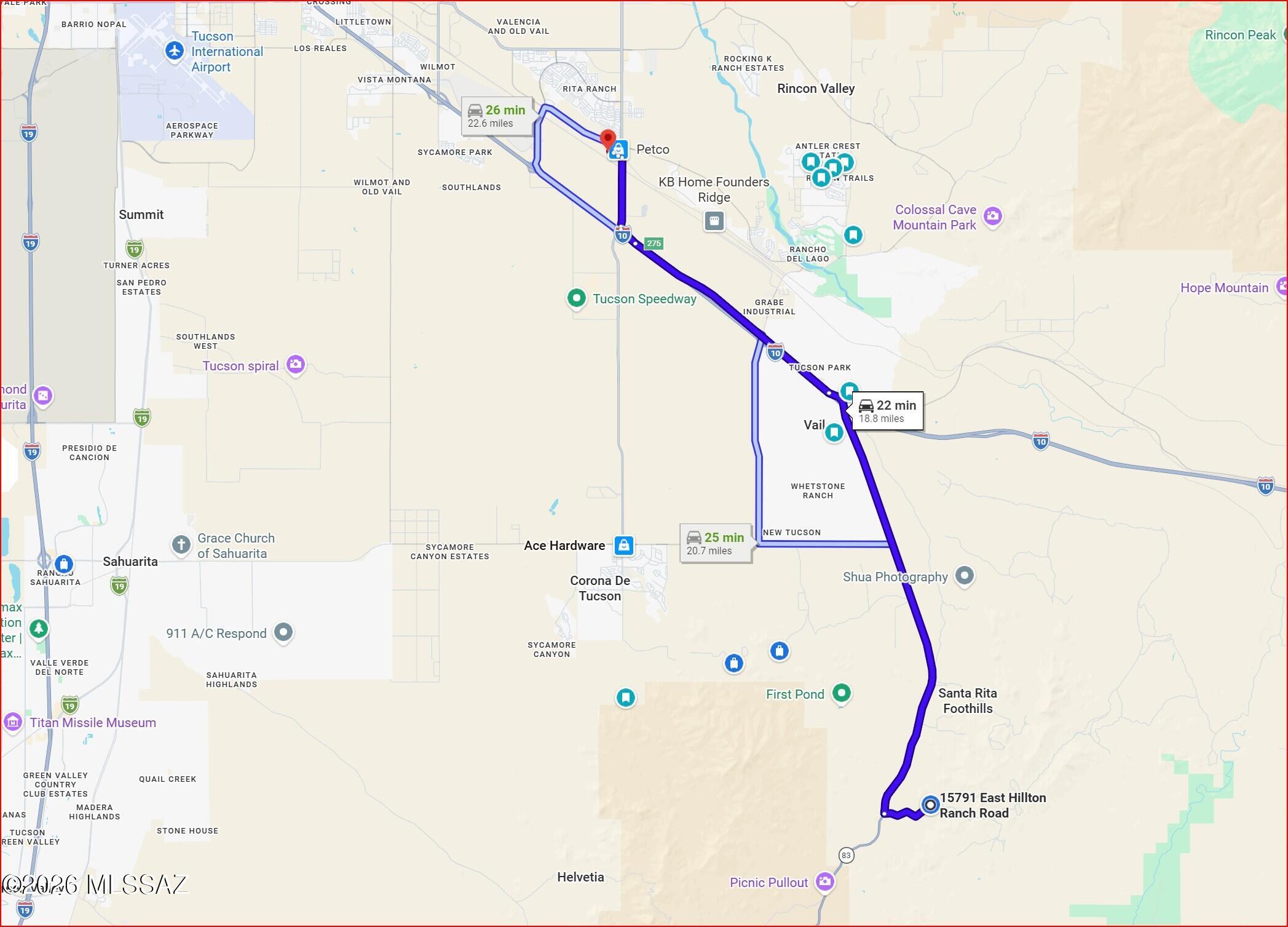15791 East Hillton Ranch Road Vail, AZ 85641 - Photo 43 of 47 Map of Property to Houghton Rd