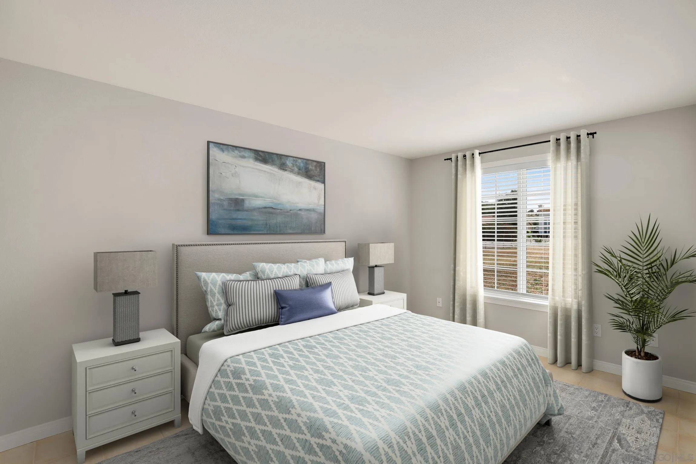 13647 Somerset Road Poway, CA 92064 - Photo 11 of 25 a bedroom with bed and a potted plant next to a window