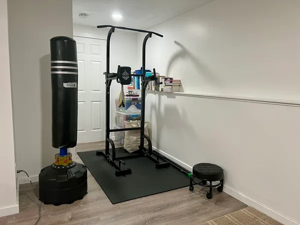 a view of a room with gym equipment