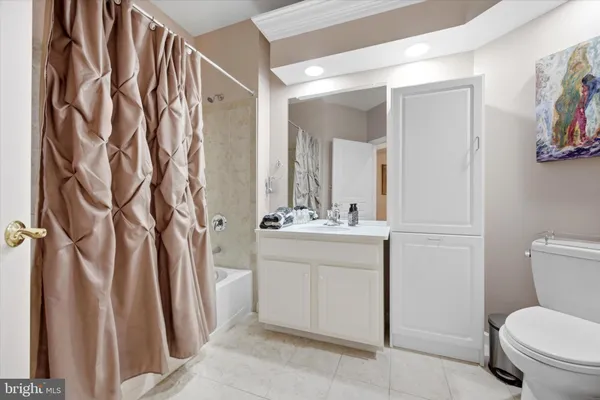 a bathroom with a sink a toilet and shower curtain