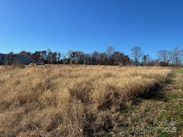 a view of a field with trees in the background