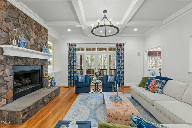 an aerial view of a house with swimming pool