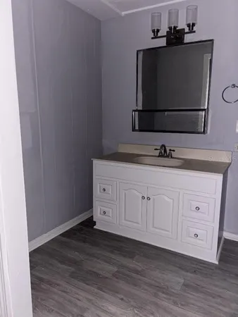 a bathroom with a sink and mirror