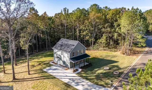 a view of a garden with a slide