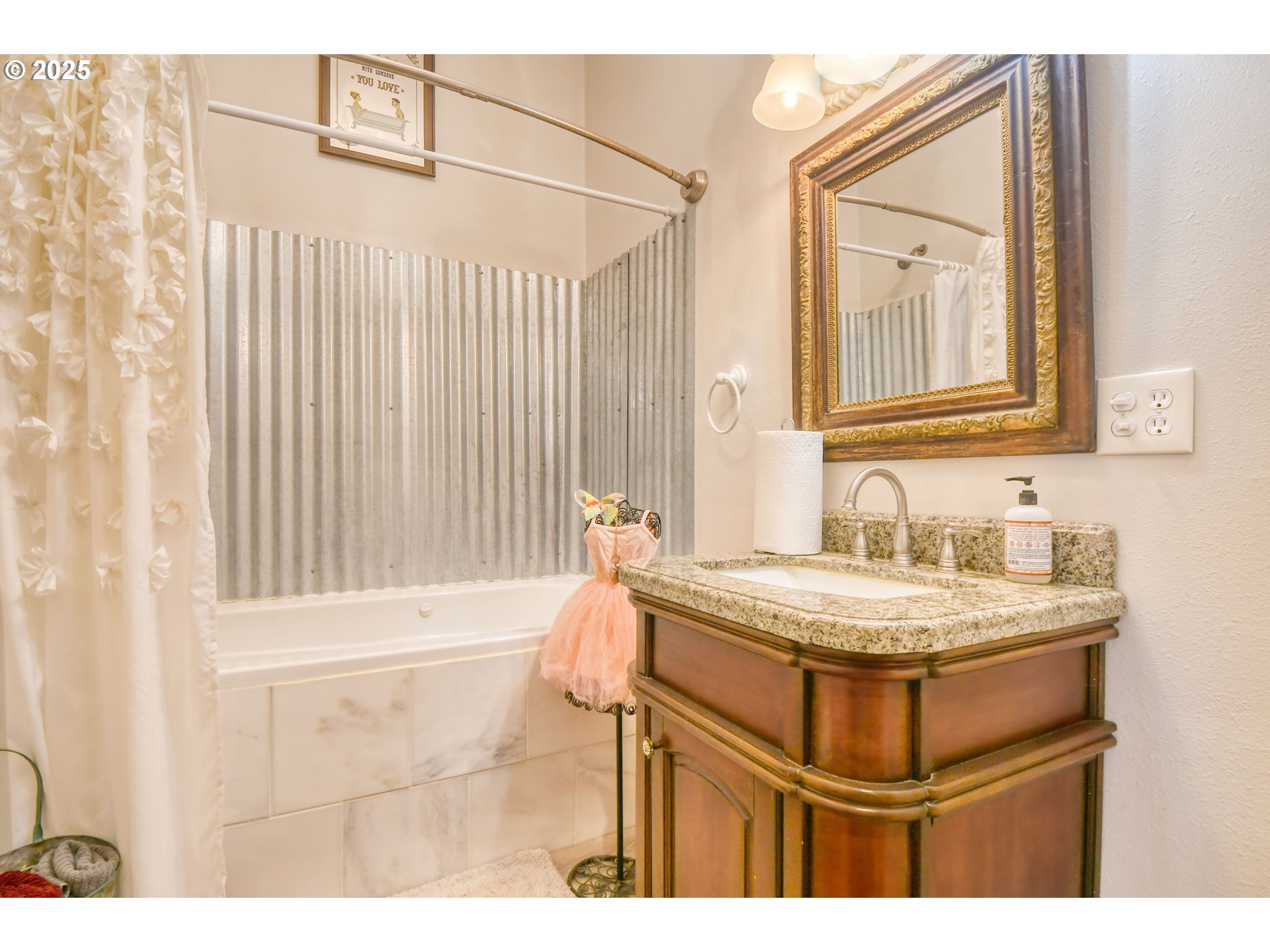 330 2nd Street Athena, OR 97813 - Photo 22 of 30 a bathroom with a sink vanity granite tub shower and a mirror