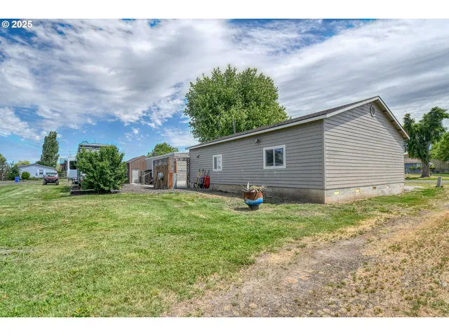 a view of backyard of house and trees