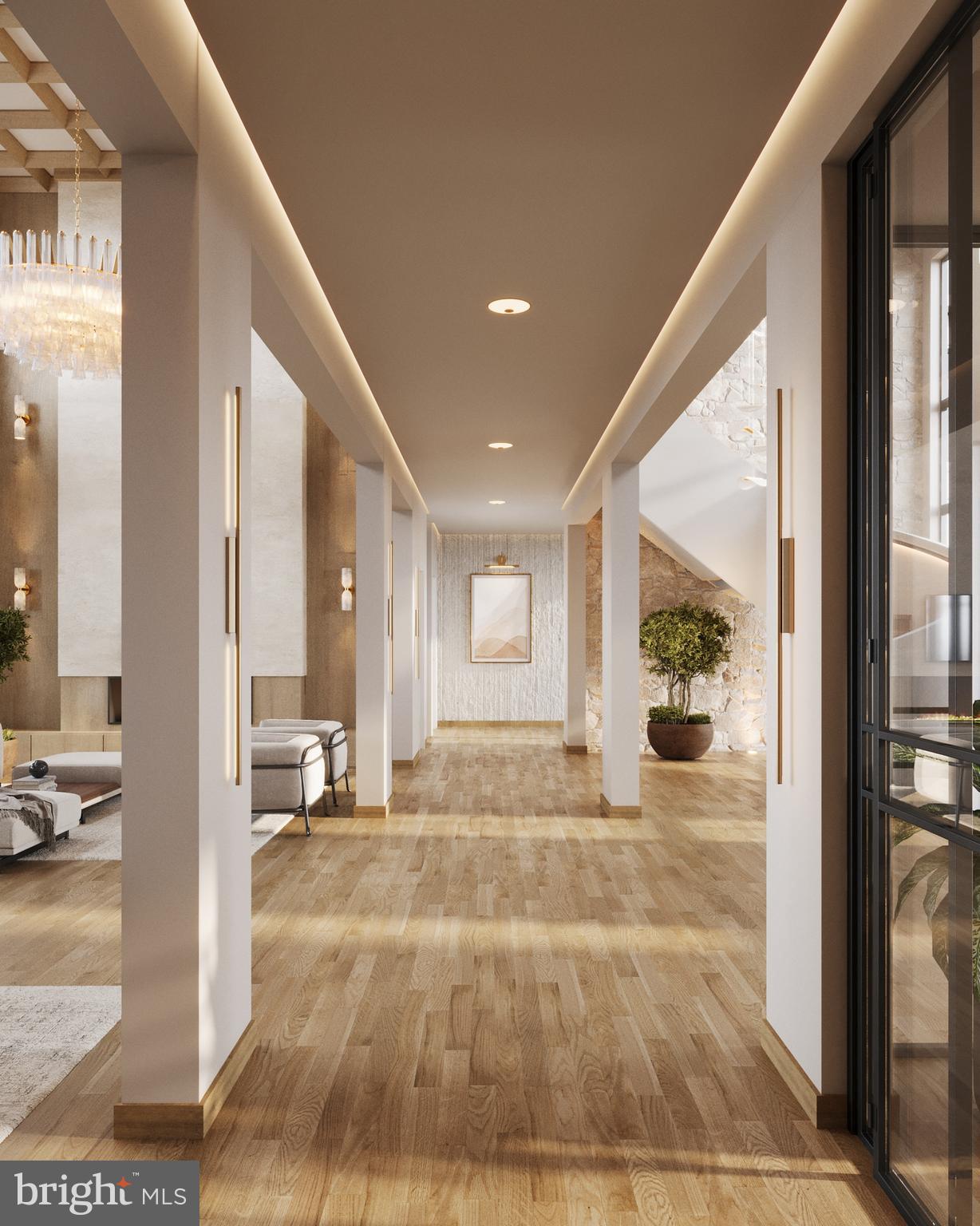 8111 Georgetown Pike McLean, VA 22102 - Photo 9 of 49 a view of a hallway with a dining table and a large window with garden view