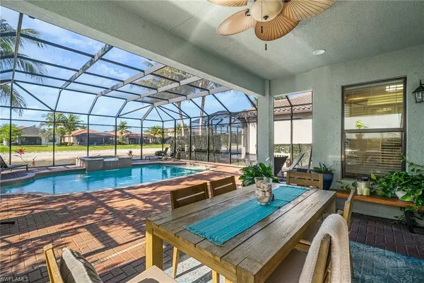 a outdoor view with a swimming pool