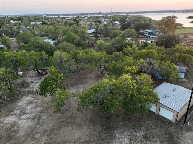 an aerial view of a forest with houses