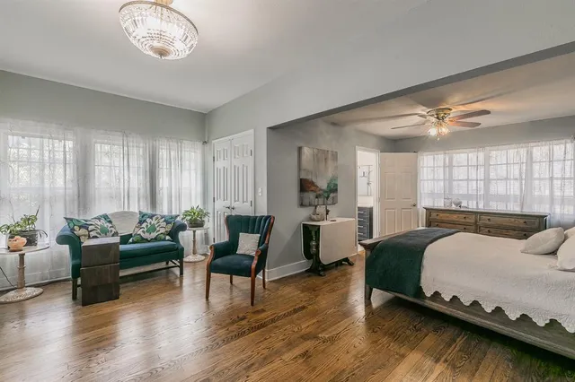 a bedroom with a bed and furniture