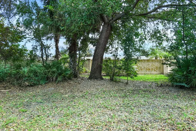 a green field with lots of trees in it