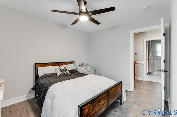 a bedroom with furniture and a bed