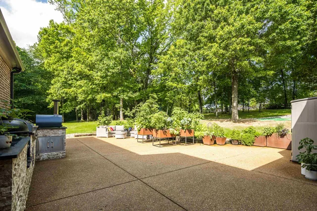 a front view of house with yard and green space
