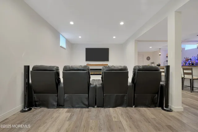 a view of a park with large trees