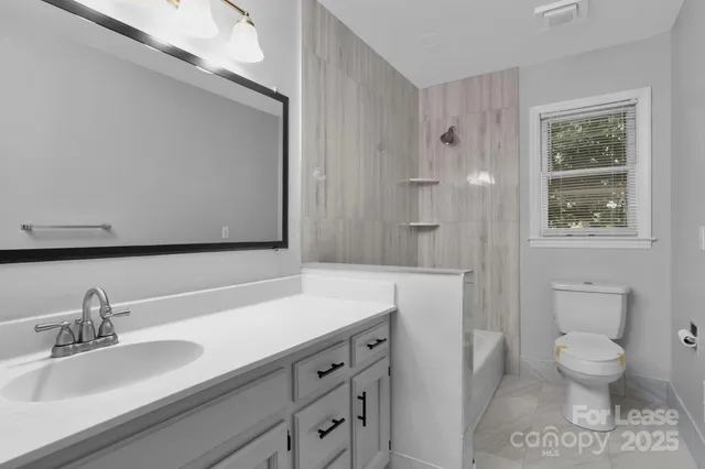 a bathroom with a sink a toilet and a mirror