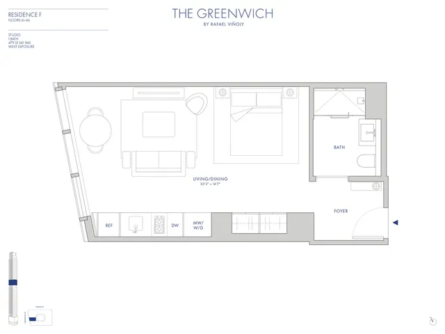 $1,110,000 | 125 Greenwich Street, Unit 61F | Financial District