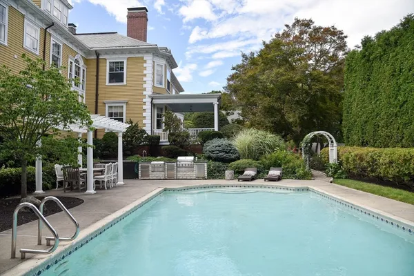 a front view of a house with patio