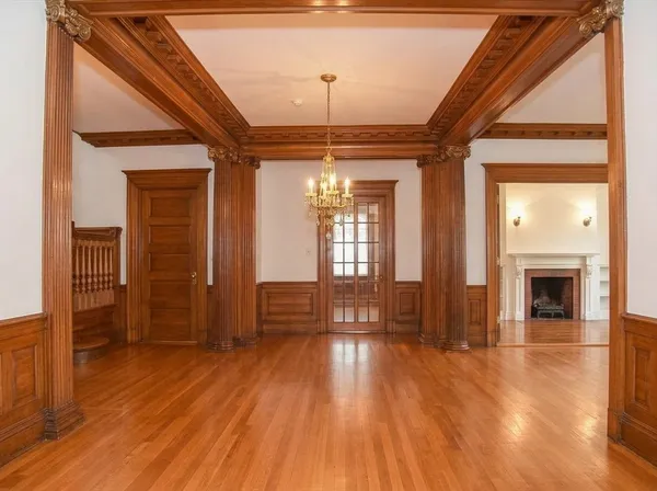 a view of livingroom with hardwood floor and a ceiling fan