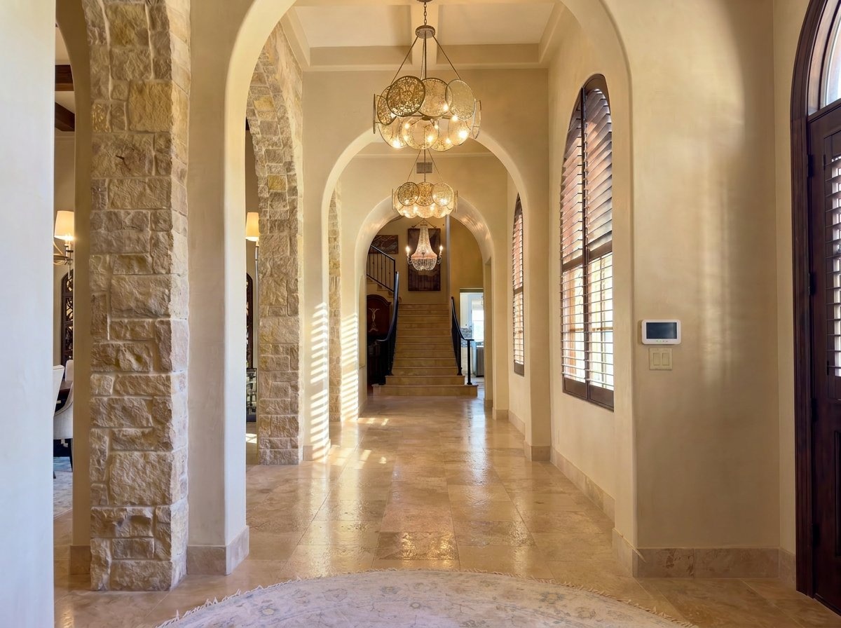 433 Brandon Way Austin, TX 78733 - Photo 2 of 40 Grand arched entryways and stone columns welcome you into this sun-drenched hallway.