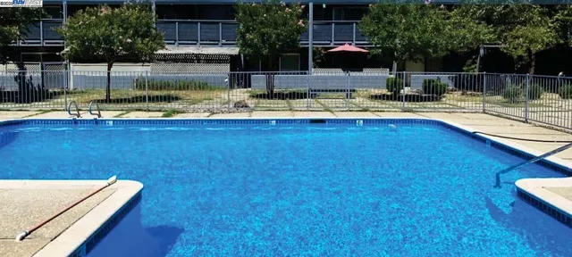 a view of swimming pool with outdoor seating and plants