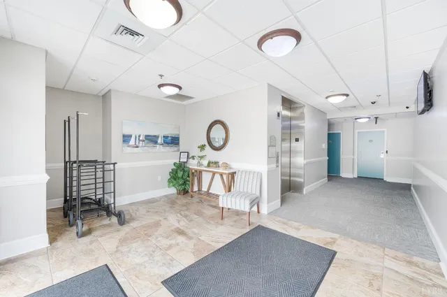 a view of a hallway with a elevator