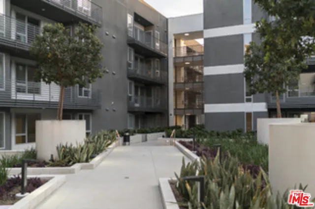a building outdoor space with patio furniture