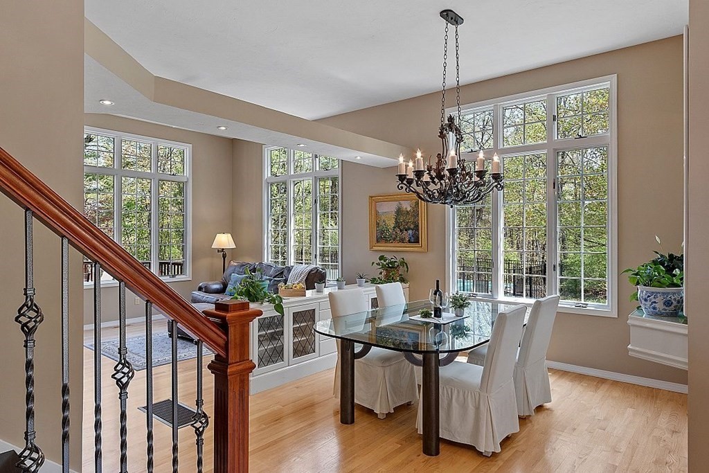 793 Reservoir Road Lunenburg, MA 01462 - Photo 26 of 39 a dining room with furniture large windows and wooden floor