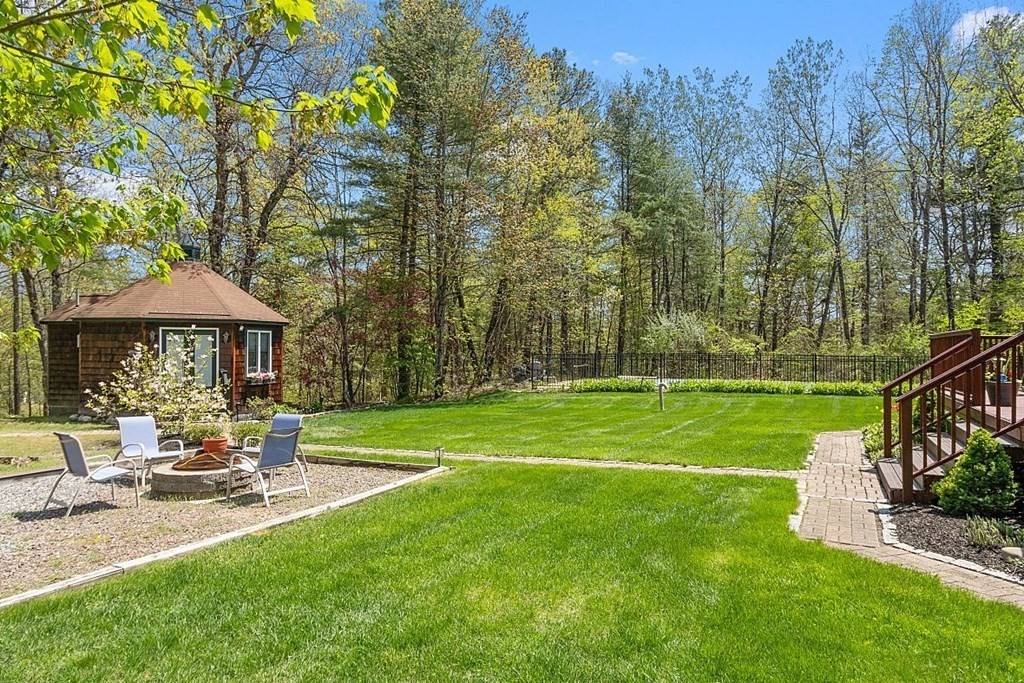 793 Reservoir Road Lunenburg, MA 01462 - Photo 31 of 39 a view of a patio with table and chairs under an umbrella