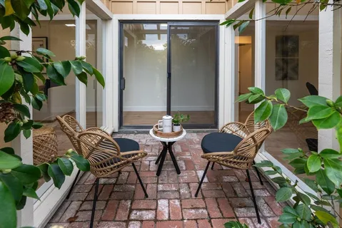a view of outdoor dining space with a patio