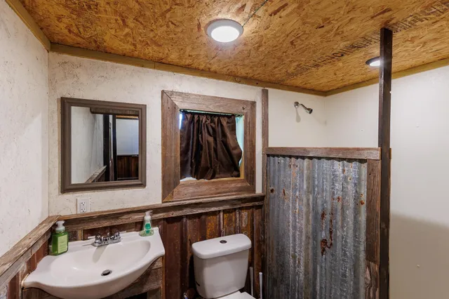 a bathroom with a toilet a sink and mirror